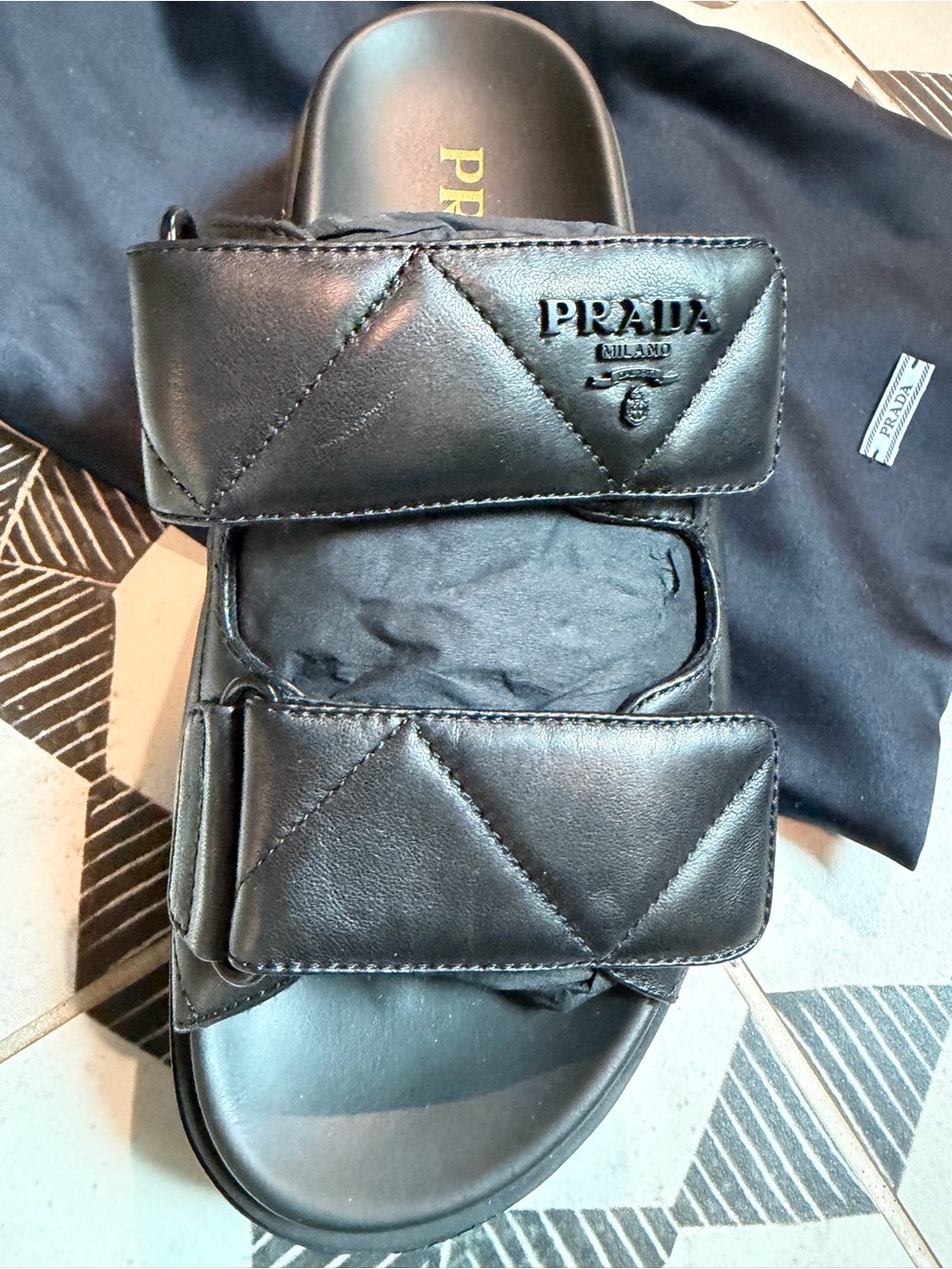 Prada Black Quilted Leather Double-Strap Slide Sandals Platform size 37 - Picture 8 of 16